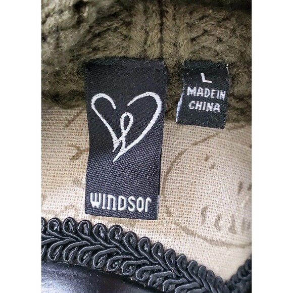 WINDSOR L Olive Green Chunky Knit Turtle Neck Open Back Bow Concert Going Out - Picture 5 of 5